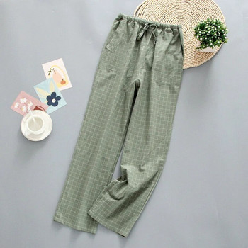 Есенни дамски панталони за сън в опростен стил на 2022 г. Удобни марлеви памучни карирани панталони за сън Дамски свободни панталони за домашно облекло с тънка еластична талия