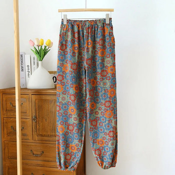 2024 Lipline New γυναικεία παντελόνια πιτζάμες 100% βαμβακερό παντελόνι σε κοντινή πλάνο έγχρωμο υφαντό λουλούδι παντελόνι για το σπίτι Γυναικείο παντελόνι με προστασία από τα κουνούπια