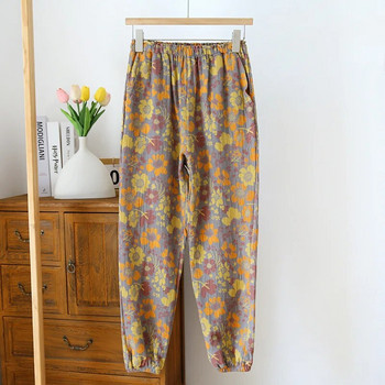 2024 Lipline Нови дамски пижамни панталони 100% памучни панталони в едър план Цветни тъкани домашни панталони с цветя Дамски панталони против комари