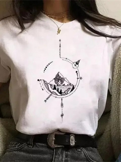 Majica velikih veličina Ženske bijele i crne majice New Funny Moon Print Moda T-shirt kratkih rukava s O izrezom Ljetne majice Ležerne majice