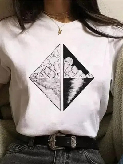Majica velikih veličina Ženske bijele i crne majice New Funny Moon Print Moda T-shirt kratkih rukava s O izrezom Ljetne majice Ležerne majice