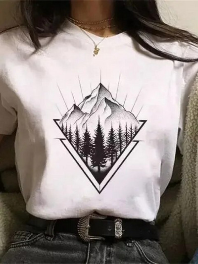 Majica velikih veličina Ženske bijele i crne majice New Funny Moon Print Moda T-shirt kratkih rukava s O izrezom Ljetne majice Ležerne majice