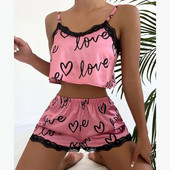 Set de pijamale sexy, cu flori, la modă nouă, pijamale de pijama pentru femei, 2 piese, din satin de mătase, top și pantaloni scurți, pijamale pentru femei 2022
