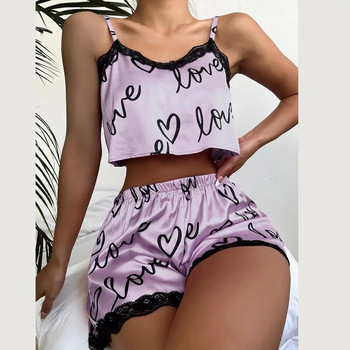 Нов моден секси флорален комплект пижами Дамски спално облекло от 2 части, Пижами, копринени сатенени топове и къси панталони Пижами за жени 2022 г.
