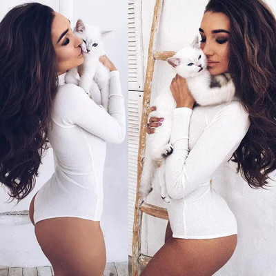 Nouă modă sexy pentru femei cu gât roșu Bodycon Body cu mânecă lungă Salopetă negru alb Plus mărimea S-2XL