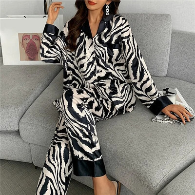 Set de pijamale pentru femei Pijamale de lux dulce din satin Cămașă cu mânecă lungă Pantaloni lungi Îmbrăcăminte de acasă Seturi de lenjerie de dormit pentru femei