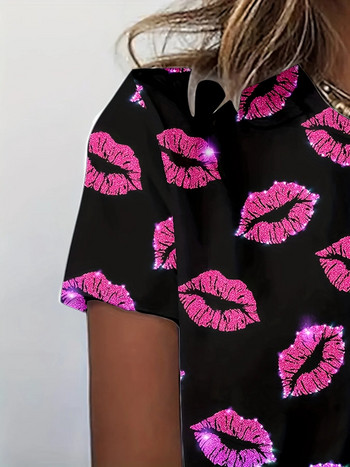 Γυναικείο μπλουζάκι Summer Plus Size 3D printed Sexy Lips Γυναικείο αναπνεύσιμο T-shirt Oversized Street κοντό μανίκι στρογγυλό μπλουζάκι