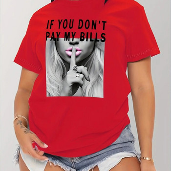 Дамска памучна тениска Pay My Bills с щампи с голям размер Бюст Дамски стрийт микро разтегливи горнища Дамска ретро тениска