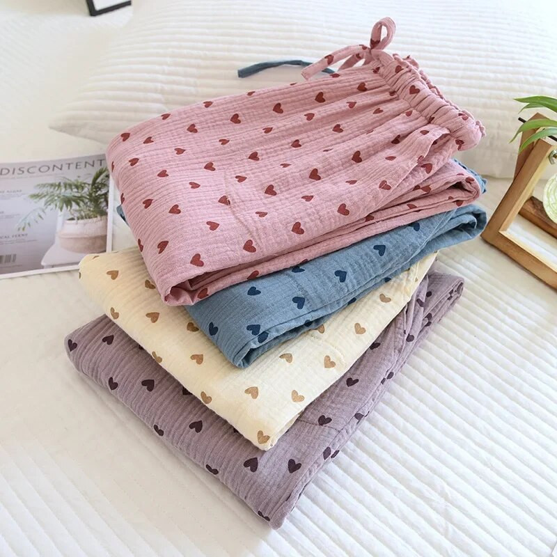 All Seasons Γυναικεία μακρύ παντελόνι πιτζάμα Small Heart Printed Cotton Homewear Παντελόνι Casual απλό γυναικείο παντελόνι ύπνου