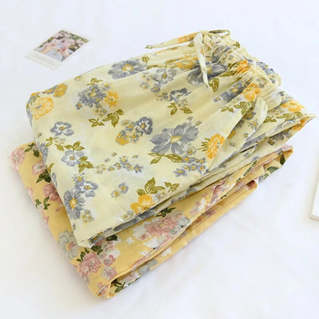 Γιαπωνέζικη γάζα 100% βαμβακερή Πιτζάμες Παντελόνι Γυναικείο καλοκαιρινό μαλακό σπίτι Παντελόνι Λεπτό φαρδύ casual παντελόνι Ελαστική μέση για ύπνο