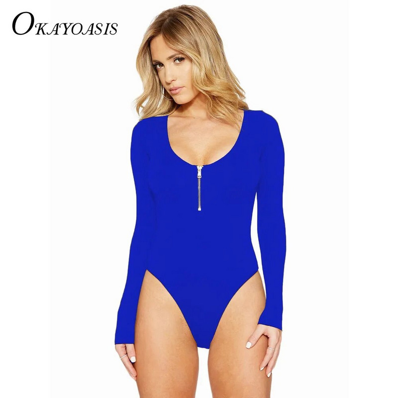 Priekinis užtrauktukas su giliu V kaklu, seksualus, giliai įleidžiamas moteriškas kostiumas ilgomis rankovėmis, rudens atsitiktinis juodas vakarėlis, 2017 m. vientisas kombinezonas.