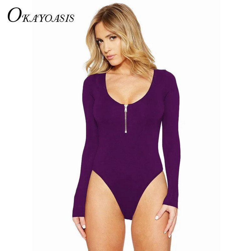 Priekinis užtrauktukas su giliu V kaklu, seksualus, giliai įleidžiamas moteriškas kostiumas ilgomis rankovėmis, rudens atsitiktinis juodas vakarėlis, 2017 m. vientisas kombinezonas.