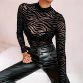 BKLD Body cu mânecă lungă din plasă transparentă în dungi negre pentru femeie Club 2019, toamnă, noua femeie, bodycon sexy, cu vedere prin corp.
