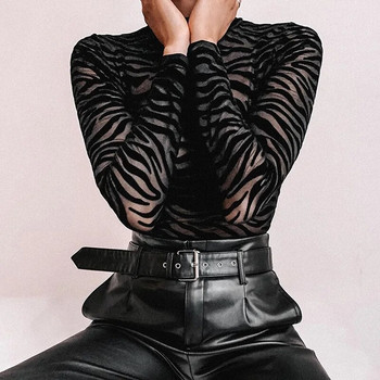 BKLD Женско боди с дълъг ръкав с черни райета Club 2019 Есенно ново женско боди с секси прозрачно горно облекло