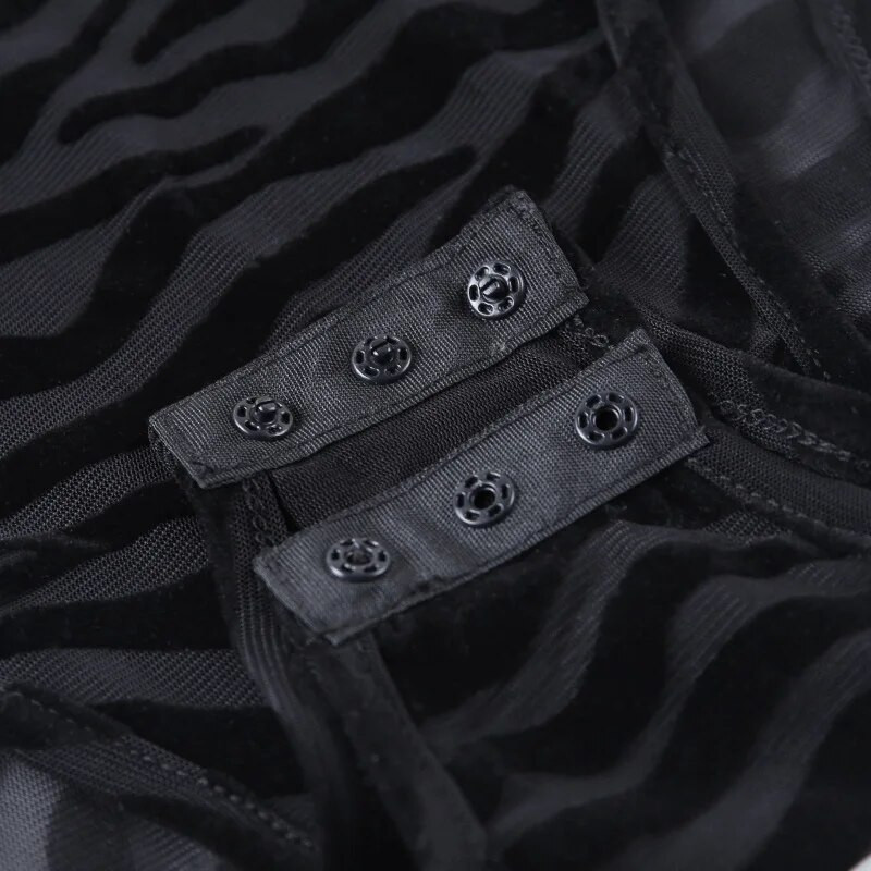 BKLD Woman, juodi dryžuoti permatomo tinklinio audinio kostiumai ilgomis rankovėmis, 2019 m. rudenį, naujas moteriškas kūno sudėjimas Sexy per body drabužiai