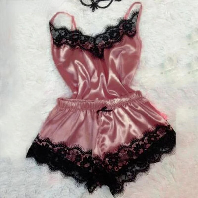 2022 női hálóruha szexi csipkés szatén pizsama szettek Hálóruha ujjatlan felsők+rövid nadrágok 2 db női pizsama