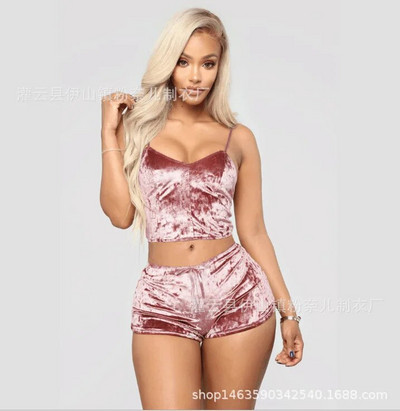 2022 női hálóruha szexi csipkés szatén pizsama szettek Hálóruha ujjatlan felsők+rövid nadrágok 2 db női pizsama