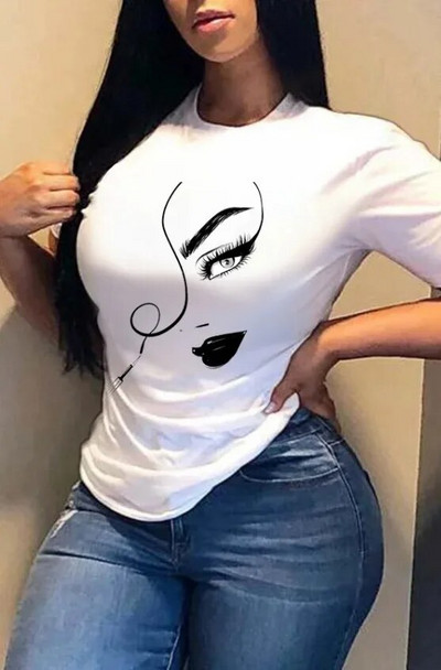 Плюс размер Дамска тениска Letter Lips Cartoon Print Fashion Funy Clothes Tees Lady Tshirt Women American Безплатна доставка