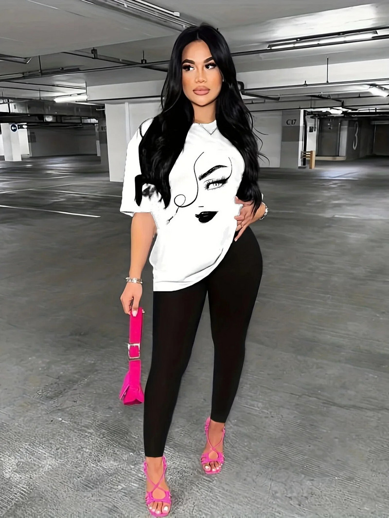 Ženska majica velikih veličina Slovo Usne Crtani ispis Modna smiješna odjeća Ženske majice kratkih rukava Ženska američka besplatna dostava