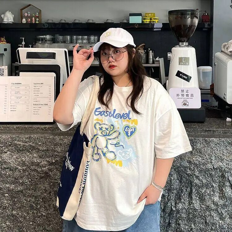 New Plus Size Γυναικείο T-shirt 200 kg Fat MM Loose Plus Fat O-Neck Καθαρό βαμβακερό κοντομάνικο πάνω κάτω πουκάμισο