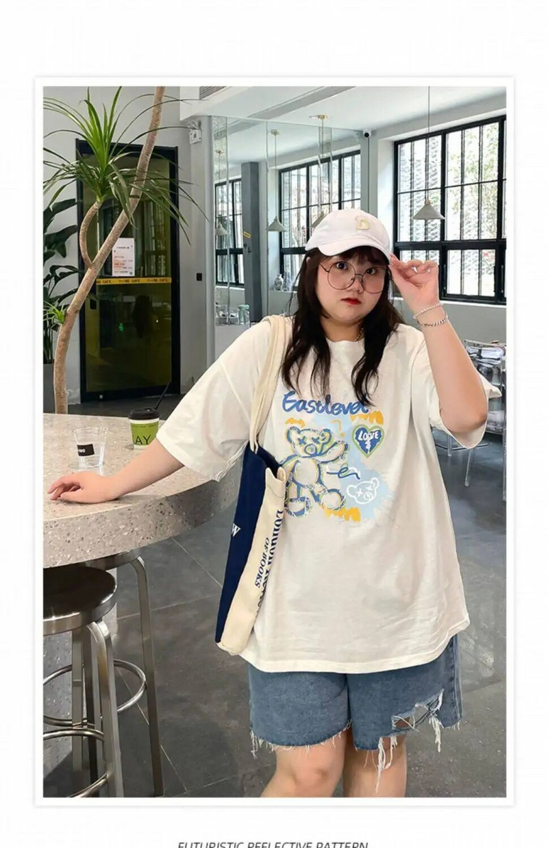 New Plus Size Γυναικείο T-shirt 200 kg Fat MM Loose Plus Fat O-Neck Καθαρό βαμβακερό κοντομάνικο πάνω κάτω πουκάμισο