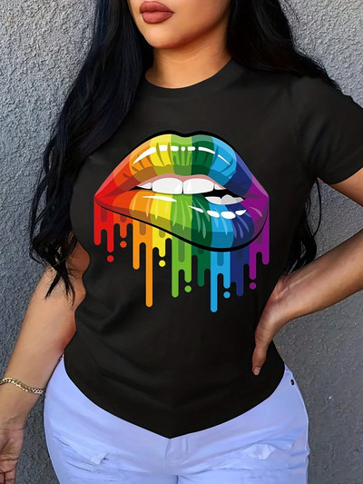Hip hop pamučna ženska majica velikih veličina Gothic Style Red Lips Printed Street Okrugli izrez Prevelika majica kratkih rukava Široki donji dio