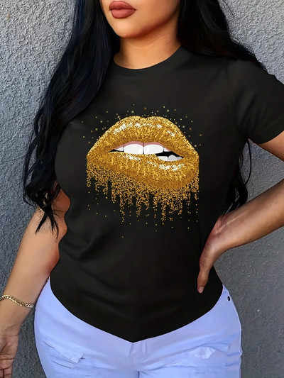 Hip hop pamučna ženska majica velikih veličina Gothic Style Red Lips Printed Street Okrugli izrez Prevelika majica kratkih rukava Široki donji dio