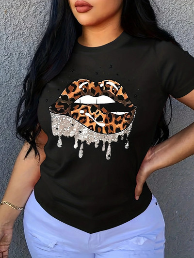 Hip hop pamučna ženska majica velikih veličina Gothic Style Red Lips Printed Street Okrugli izrez Prevelika majica kratkih rukava Široki donji dio