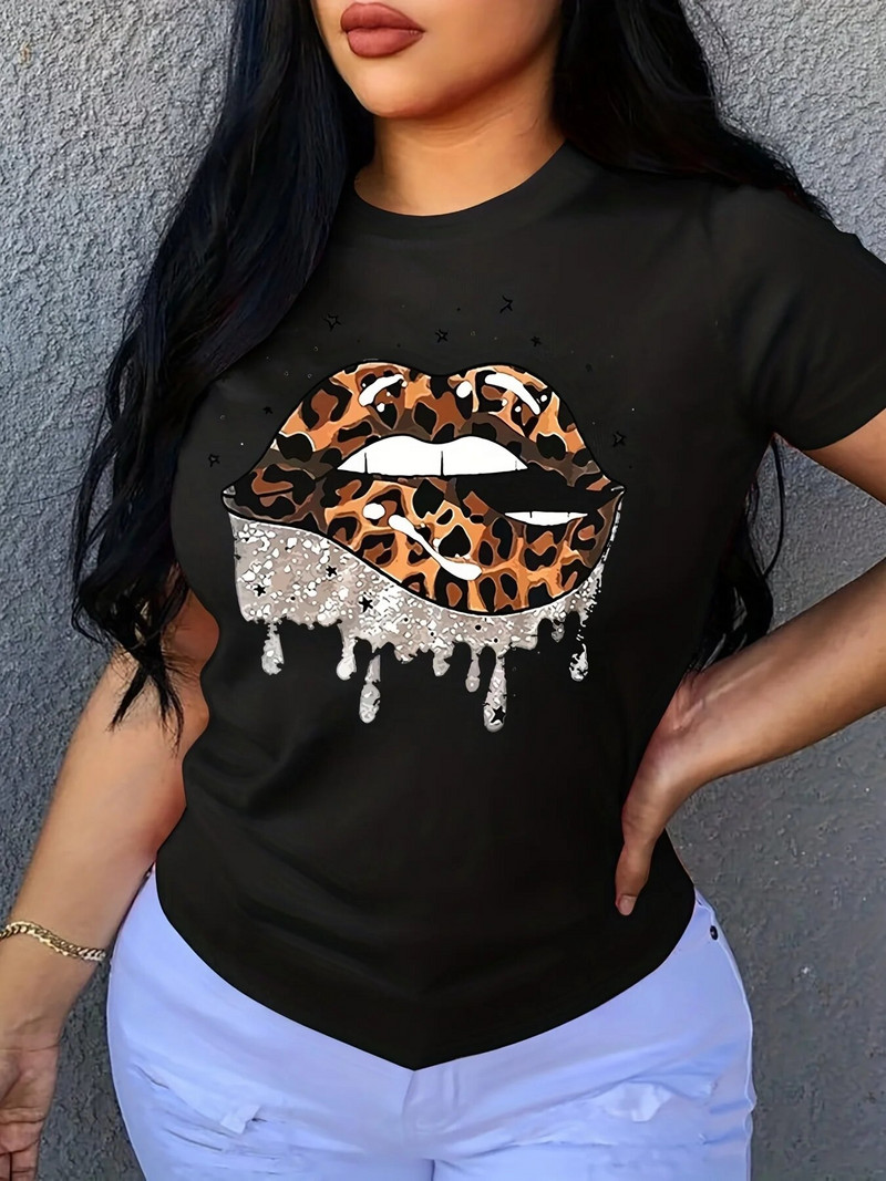 Hip hop pamučna ženska majica velikih veličina Gothic Style Red Lips Printed Street Okrugli izrez Prevelika majica kratkih rukava Široki donji dio