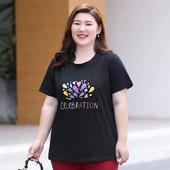 Vasaros didelio dydžio moteriški apatiniai marškinėliai Moteriški grynos medvilnės marškinėliai trumpomis rankovėmis CELEBRATION Spausdinti viršuje su elastingumu