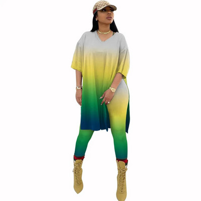 Odgovarajući set velikih veličina Tie Dye Duga majica i hlače Ženska ležerna odjeća Luksuzna modna odjeća Ljeto 2023. Ženski dvodijelni set