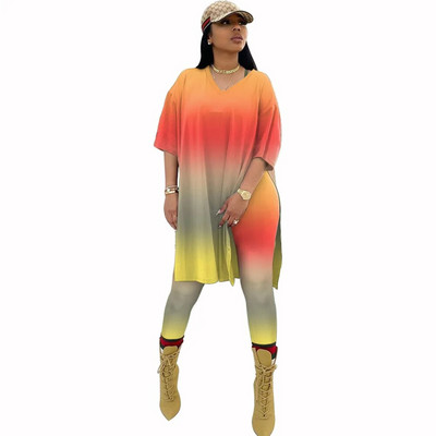 Odgovarajući set velikih veličina Tie Dye Duga majica i hlače Ženska ležerna odjeća Luksuzna modna odjeća Ljeto 2023. Ženski dvodijelni set
