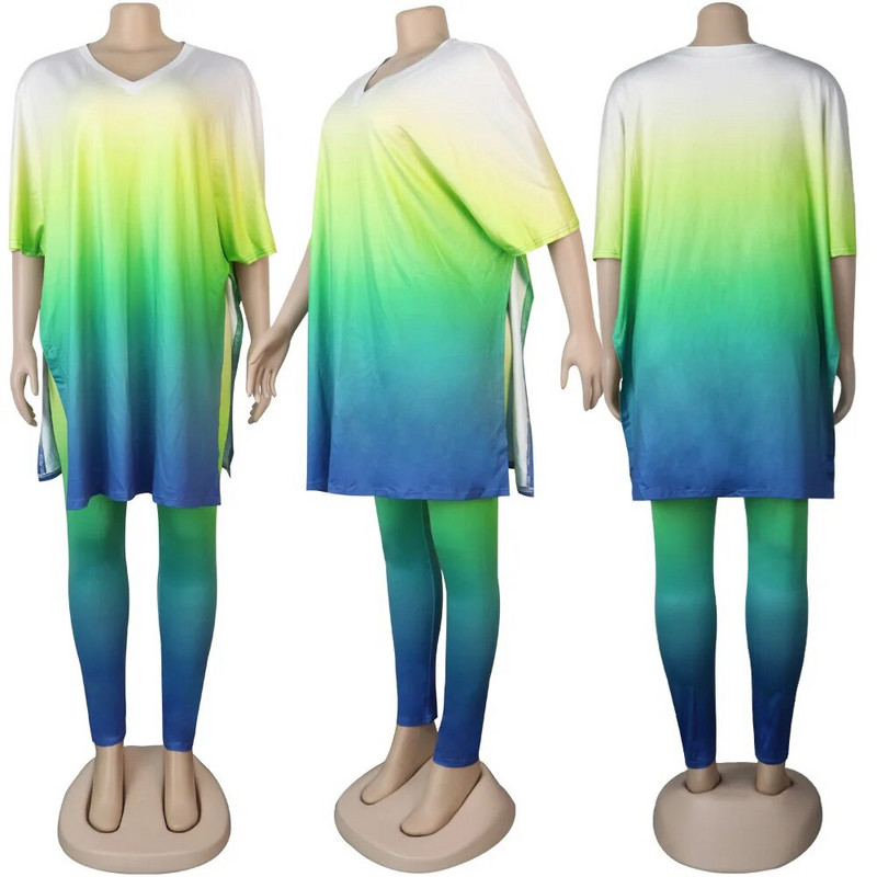 Odgovarajući set velikih veličina Tie Dye Duga majica i hlače Ženska ležerna odjeća Luksuzna modna odjeća Ljeto 2023. Ženski dvodijelni set