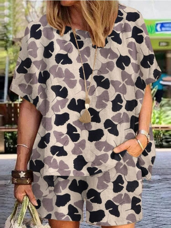 Καλοκαιρινή μόδα Νέο γυναικείο σετ Πουά με στρογγυλή λαιμόκοψη Φαρδύ κοντομάνικο μπλουζάκι Κομψό γυναικείο σετ δύο τεμαχίων