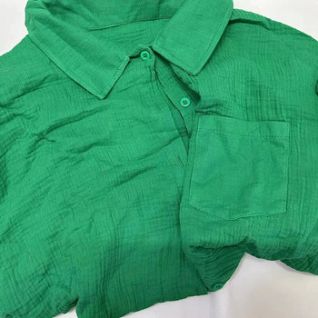 Καλοκαιρινό γυναικείο κοστούμι κοντά σετ Κοστούμια μουσελίνα για γυναίκες 2024 Δύο τεμάχια γυναικεία ρούχα με συμπαγή κουμπιά