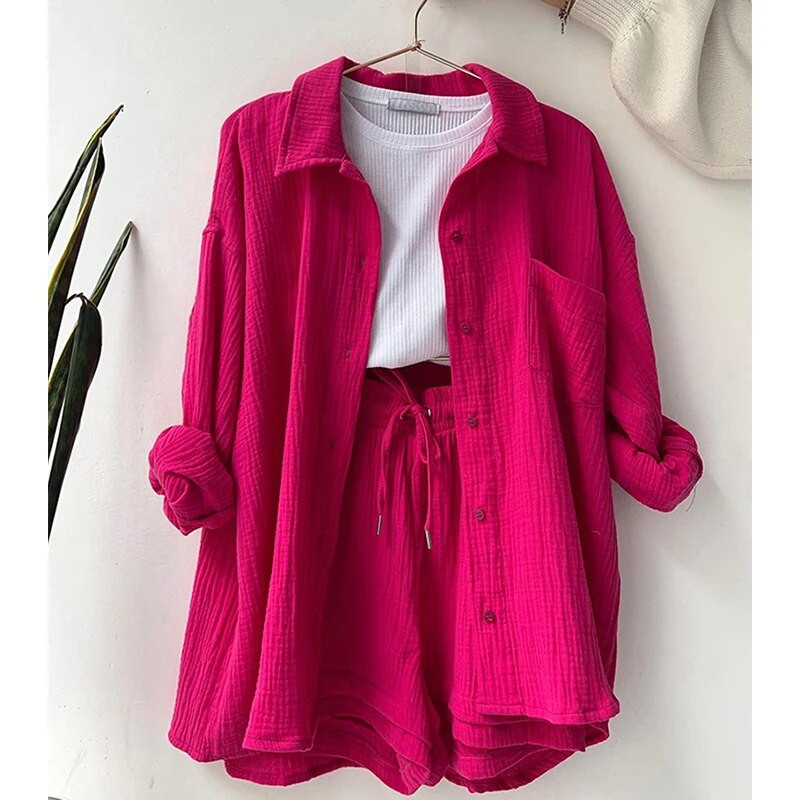 Vasarinis moteriškas kostiumas, trumpi komplektai, apranga Muslino kostiumas moterims 2024 m. dviejų dalių moteriški drabužiai, apranga su sagomis