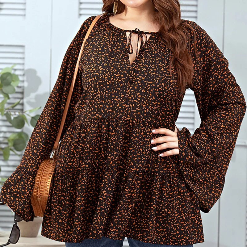 Elegantné leopardie potlačené voľné tričko s výstrihom do V, obväzom a dlhým rukávom, jesenný ležérny sveter, midi topy pre ženy, oblečenie pre väčšie veľkosti