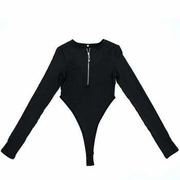 Νέα φθινοπωρινή μοναδική μαύρη φόρμα με ψηλό πιρούνι Γυναικεία σέξι φερμουάρ μακρυμάνικο πουλόβερ O λαιμός Skinny Cool φορμάκι μόδας Streetwear