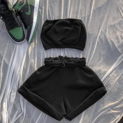 Îmbrăcăminte sport casual din bumbac Seturi două piese Top fără mâneci pentru femei + Pantaloni scurți elastici cu șnur Set asortat Ținute sportive