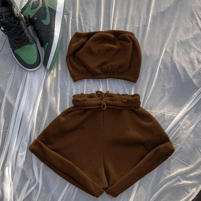 Îmbrăcăminte sport casual din bumbac Seturi două piese Top fără mâneci pentru femei + Pantaloni scurți elastici cu șnur Set asortat Ținute sportive