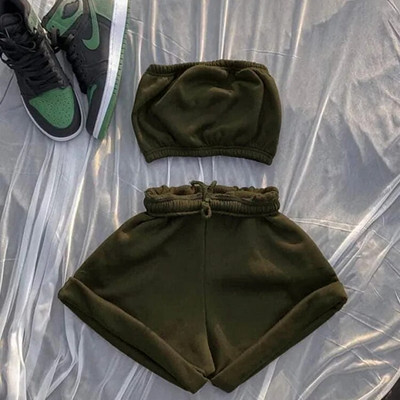 Îmbrăcăminte sport casual din bumbac Seturi două piese Top fără mâneci pentru femei + Pantaloni scurți elastici cu șnur Set asortat Ținute sportive