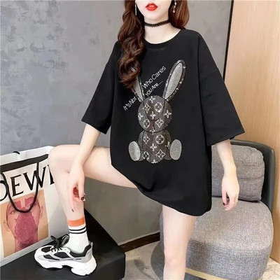 Didelio dydžio moteriški drabužiai Laisvi elastingi, patogūs marškinėliai moteriški vasariniai dideli, dideli, patogūs viršutiniai viršutiniai drabužiai.