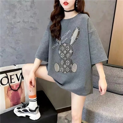 Didelio dydžio moteriški drabužiai Laisvi elastingi, patogūs marškinėliai moteriški vasariniai dideli, dideli, patogūs viršutiniai viršutiniai drabužiai.