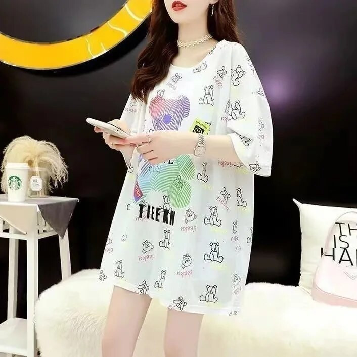 Didelio dydžio moteriški drabužiai Laisvi elastingi, patogūs marškinėliai moteriški vasariniai dideli, dideli, patogūs viršutiniai viršutiniai drabužiai.