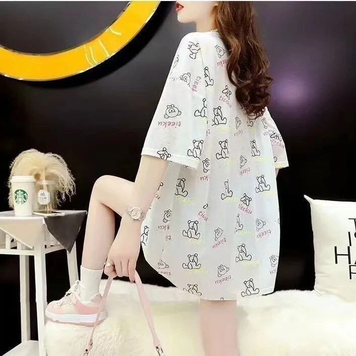 Didelio dydžio moteriški drabužiai Laisvi elastingi, patogūs marškinėliai moteriški vasariniai dideli, dideli, patogūs viršutiniai viršutiniai drabužiai.