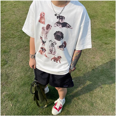 Mačja zabava s mačjim printom kratkih rukava za par niche trend labava ležerna majica za par od čistog pamuka, svestrana majica veće veličine bez