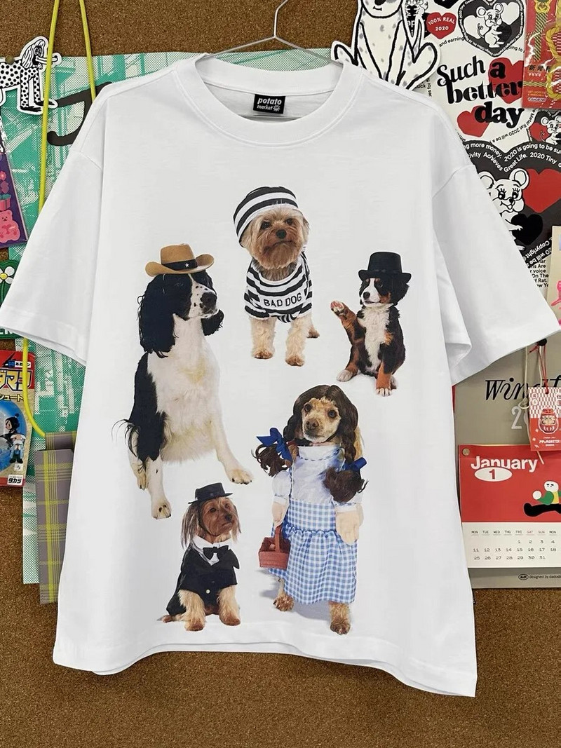 Cat party cat printing κοντομάνικο στιλ ζεύγους τάσεις εξειδικευμένες χαλαρές casual ζευγάρι καθαρό βαμβακερό, ευέλικτο μπλουζάκι σε μέγεθος χωρίς