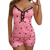 Set două piese Pantaloni scurți de pijama pentru damă Costum Lenjerie de corp imprimat Pijama Lenjerie sexy Camisoles Tancuri de noapte pentru dama Imbracaminte pentru casa