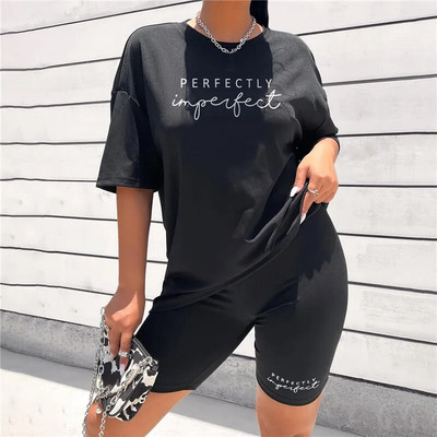 Trening pentru femei de vară 2023, costum sport, tricou, pantaloni scurți, set 2 piese, tricou cu imprimeu Brooklyn, pantaloni scurți pentru femei, ținute sport