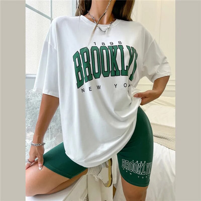 Trening pentru femei de vară 2023, costum sport, tricou, pantaloni scurți, set 2 piese, tricou cu imprimeu Brooklyn, pantaloni scurți pentru femei, ținute sport